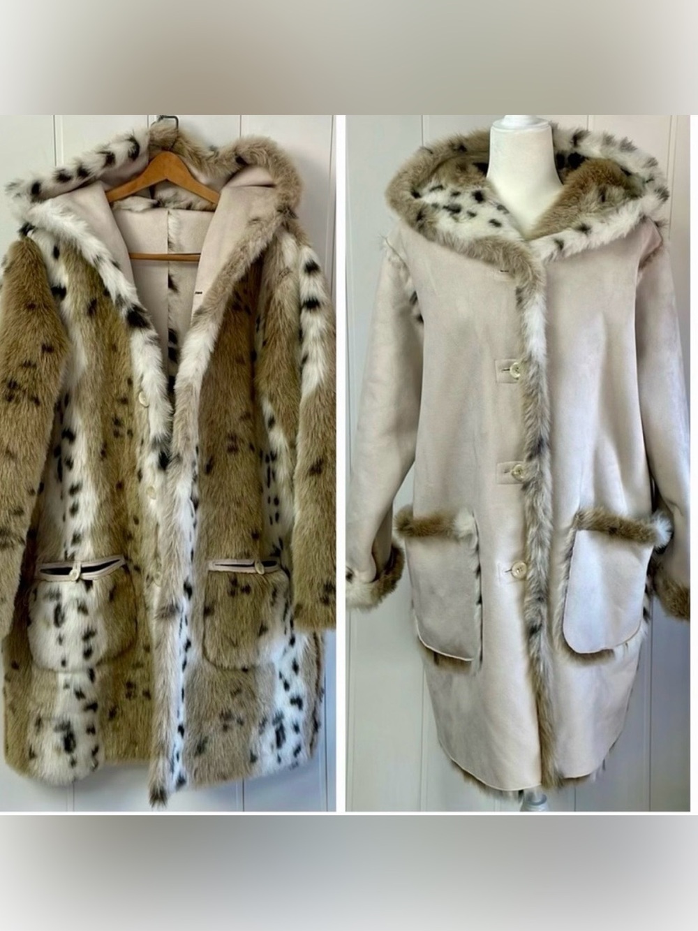 Vintage Regent Park Small Reversible Faux Fur Suede Hood Winter Coat